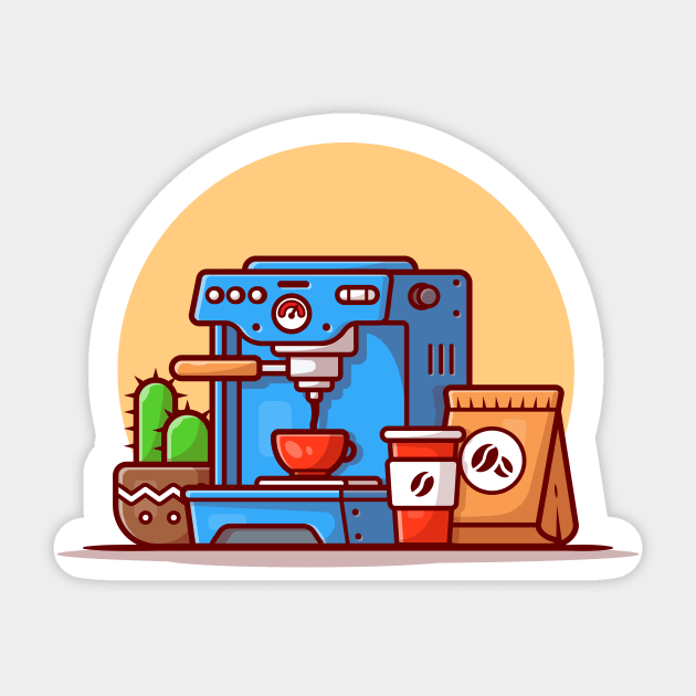 Coffee Machine Espresso, Mugs, Cup And Coffee Pack Cartoon Vector Icon Illustration Sticker by Catalyst Labs